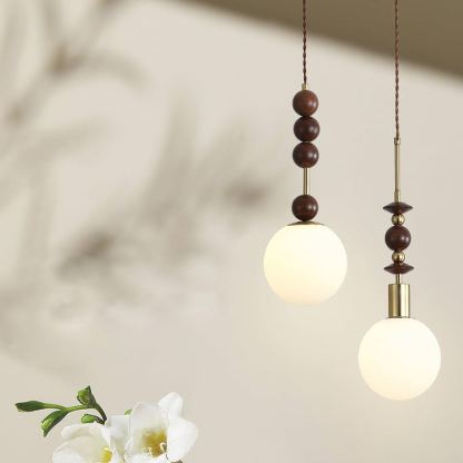 Hailie Minimalism Metal Glass Wood Pendant Light Bedroom Living Room