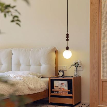Hailie Minimalism Metal Glass Wood Pendant Light Bedroom Living Room