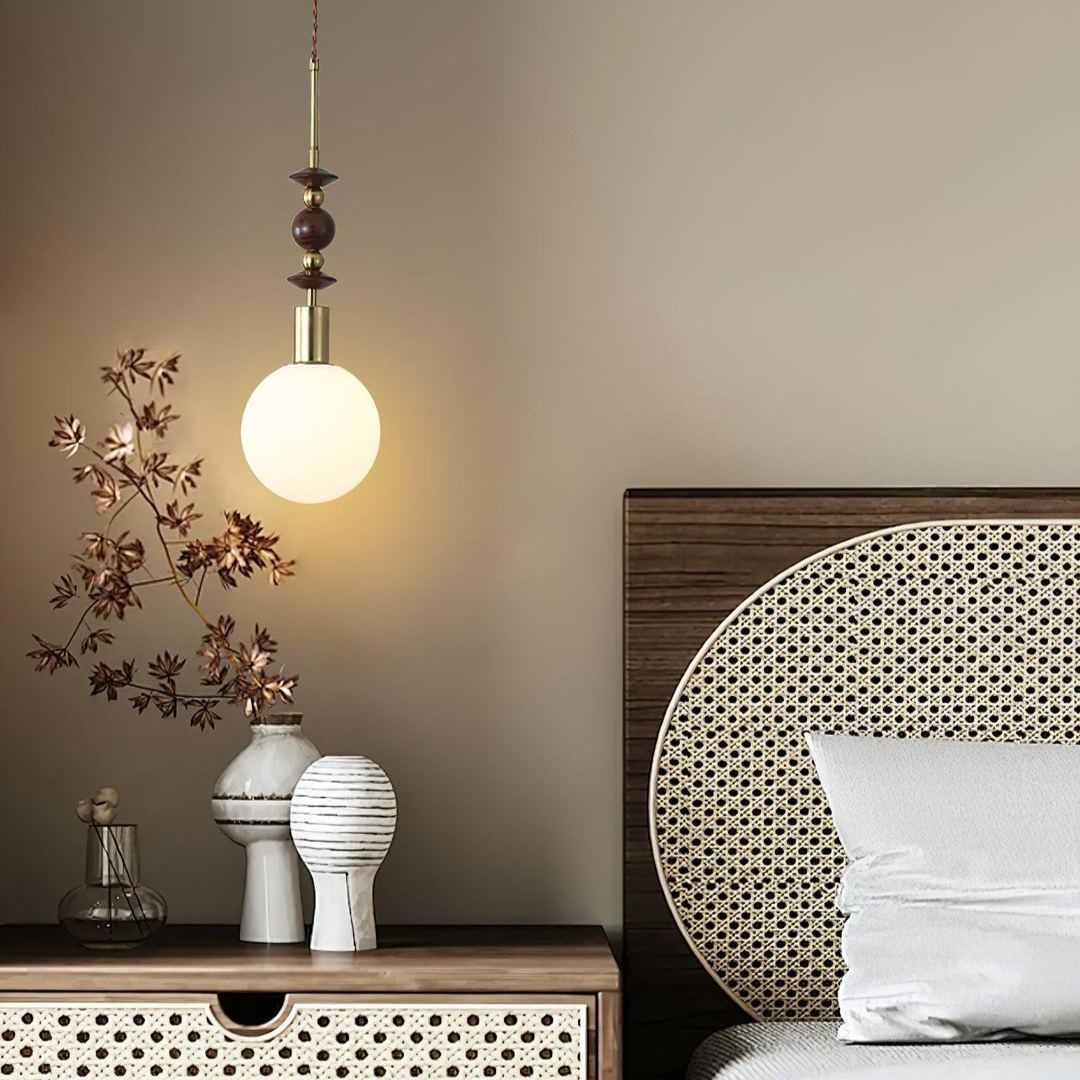 Hailie Minimalism Metal Glass Wood Pendant Light Bedroom Living Room