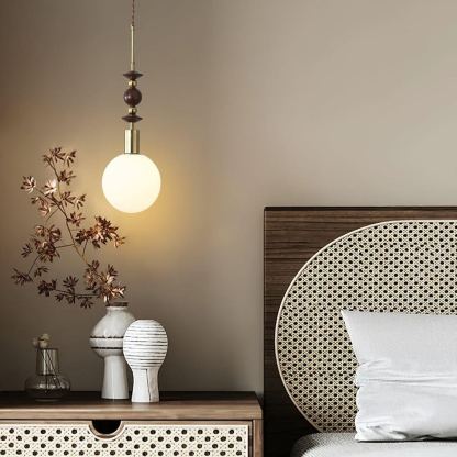 Hailie Minimalism Metal Glass Wood Pendant Light Bedroom Living Room
