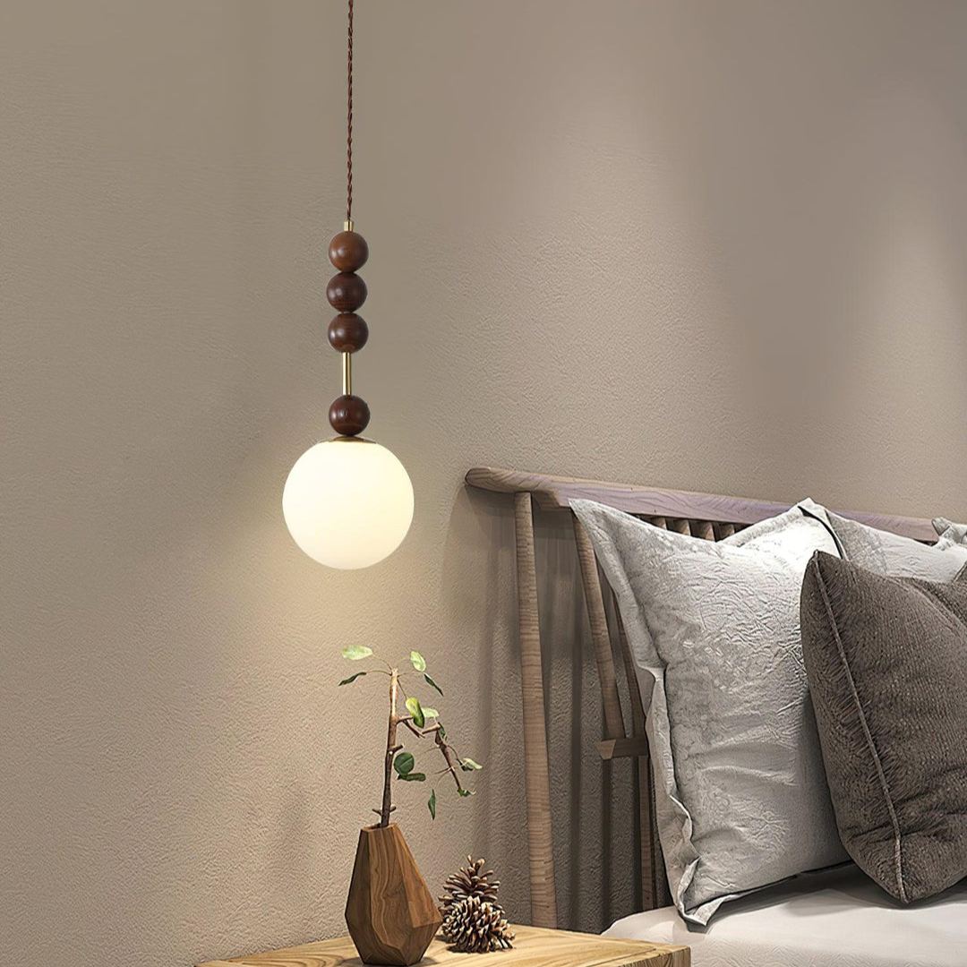 Hailie Minimalism Metal Glass Wood Pendant Light Bedroom Living Room