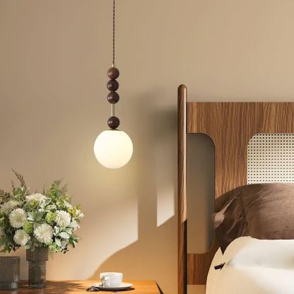 Hailie Minimalism Metal Glass Wood Pendant Light Bedroom Living Room