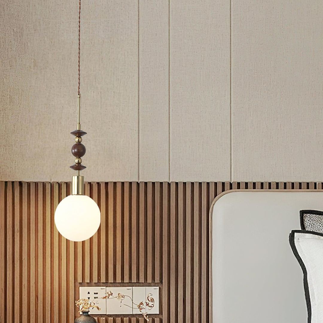 Hailie Minimalism Metal Glass Wood Pendant Light Bedroom Living Room