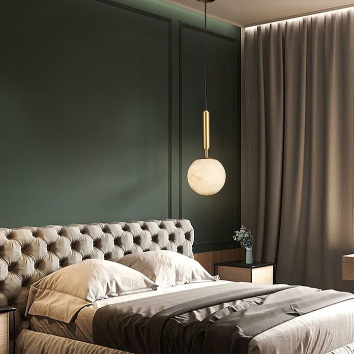 Jade Sphere Design Modern Decor Alabaster Metal Pendant Light Bedroom