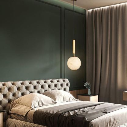Jade Sphere Design Modern Decor Alabaster Metal Pendant Light Bedroom