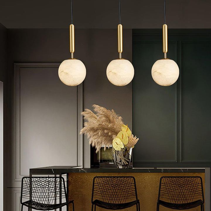 Jade Sphere Design Modern Decor Alabaster Metal Pendant Light Bedroom