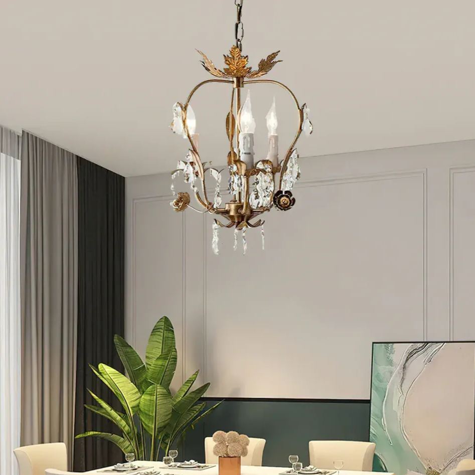 Alessio Vintage Gold Crystal Metal Pendant Light Dining Room Bedroom