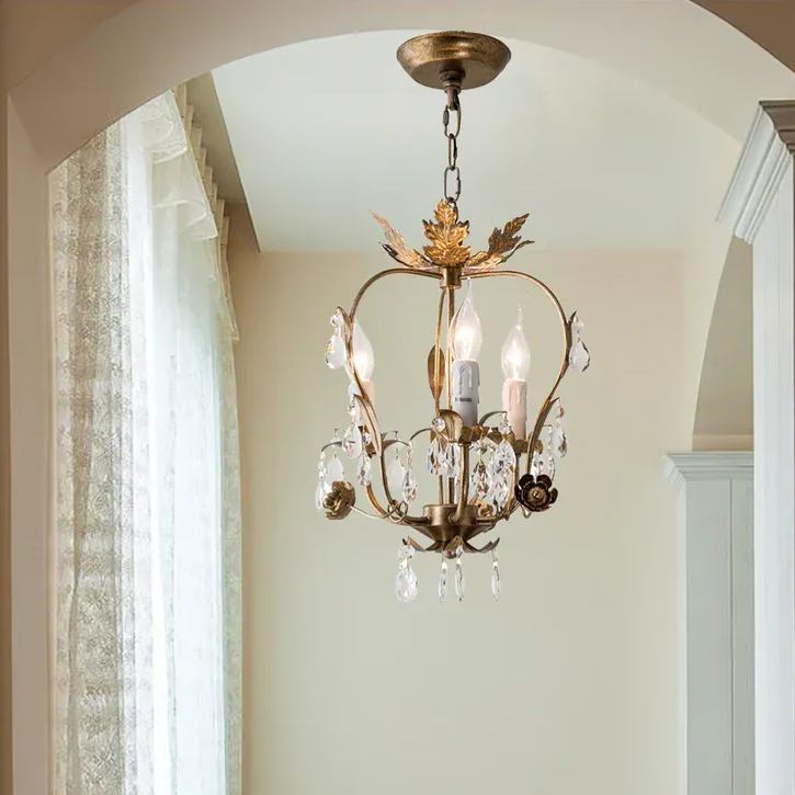Alessio Vintage Gold Crystal Metal Pendant Light Dining Room Bedroom