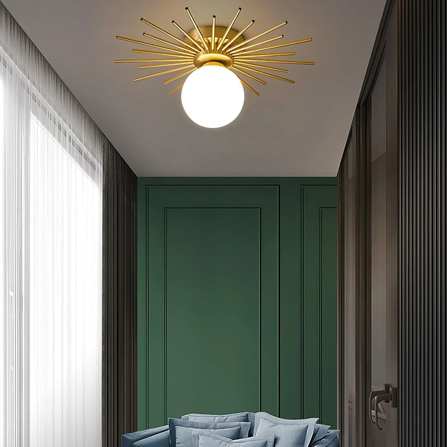 Lowry Vintage Classical Sun Brass Ceiling Light Bedroom Hallway