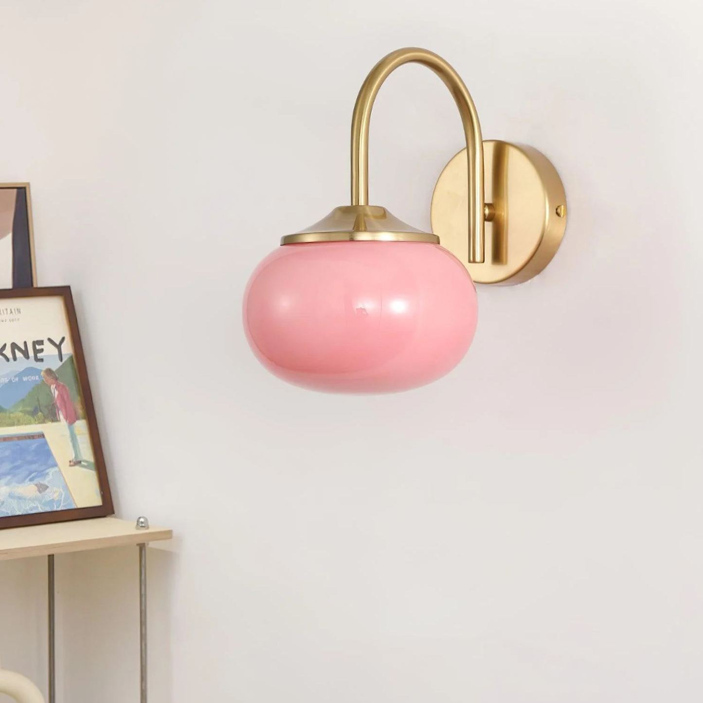 Carins Minimalism White Pink Beige Metal Glass Wall Lamp Bedroom Living Room