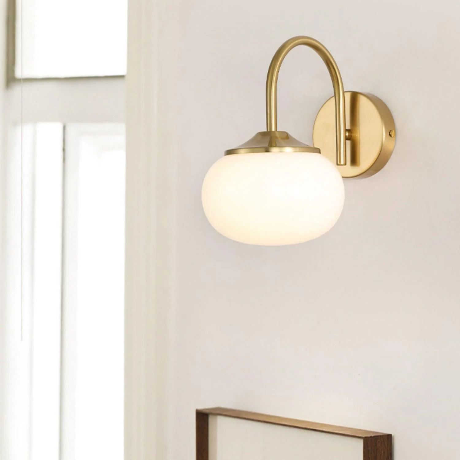 Carins Minimalism White Pink Beige Metal Glass Wall Lamp Bedroom Living Room