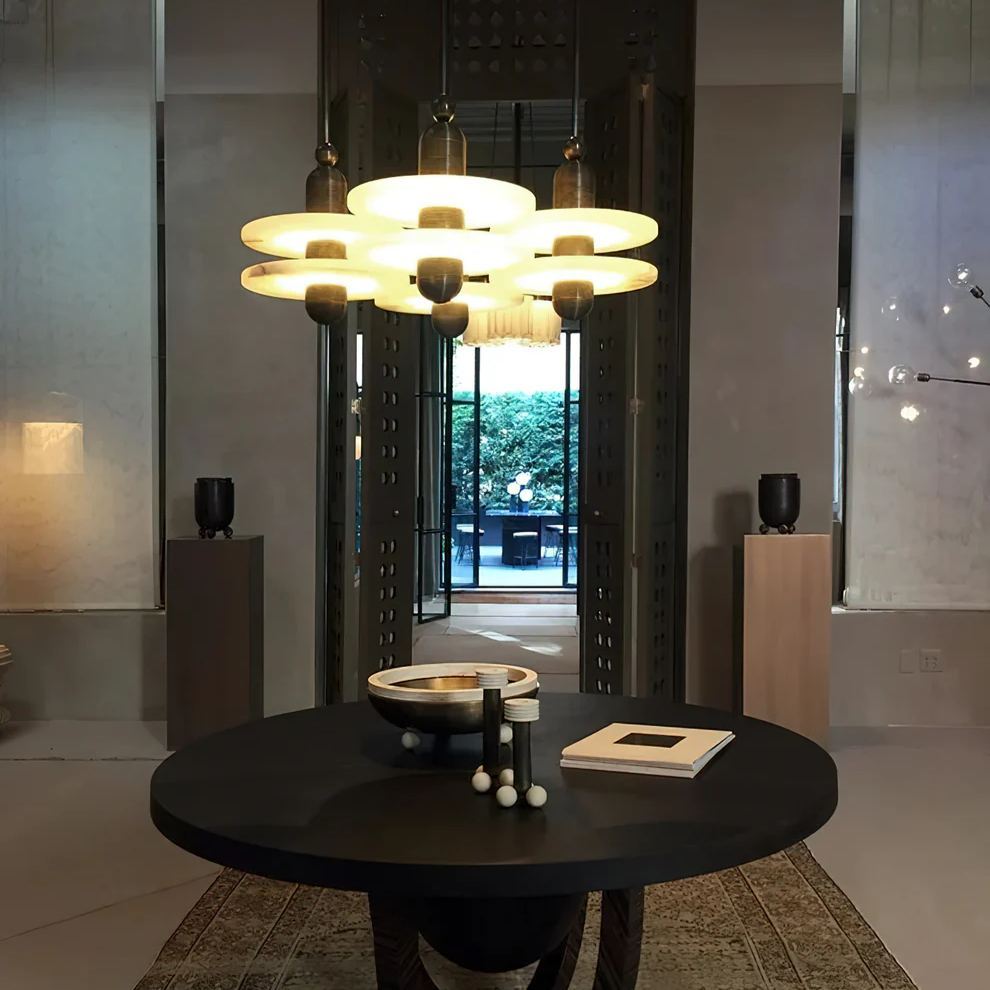 Jade Modern Comet Round Metal Alabaster Pendant Light Dining Bathroom
