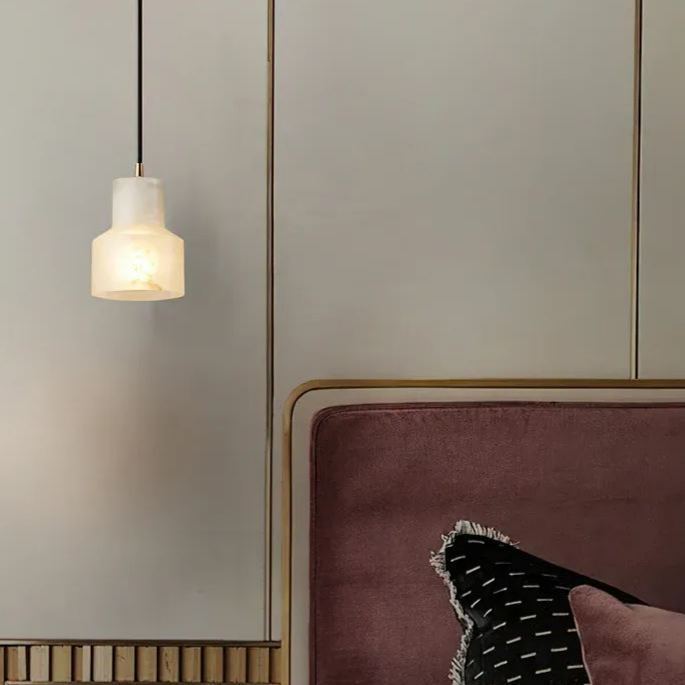 Jade Modern Round Metal Alabaster Pendant Light Bedroom Dining Room