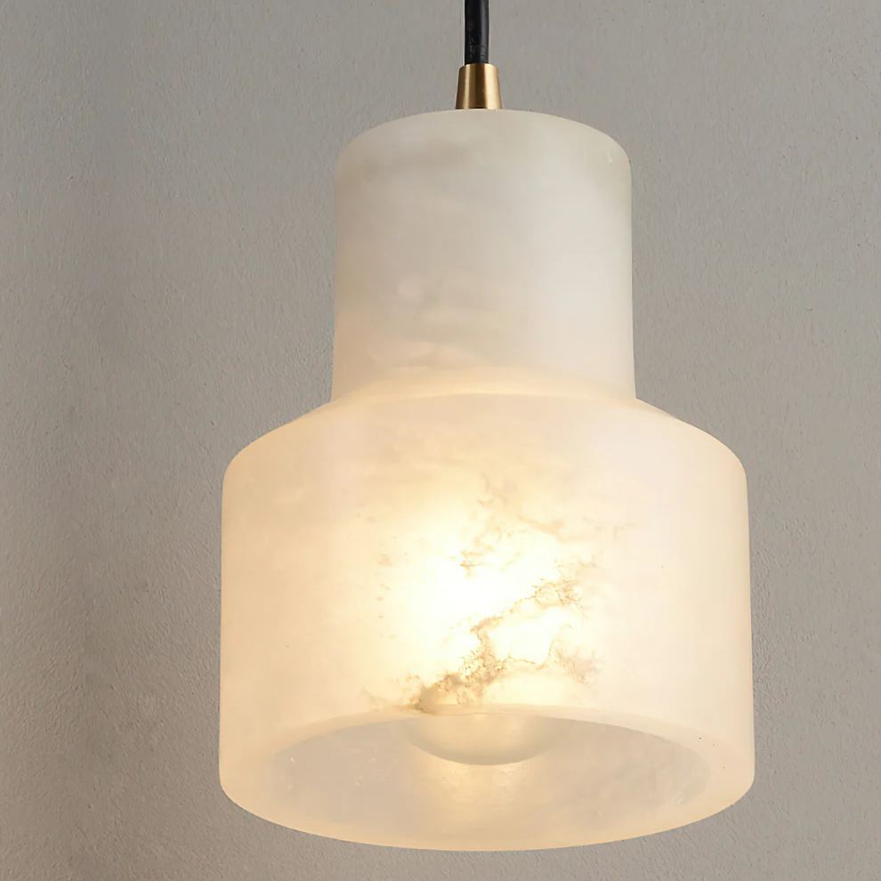 Jade Modern Round Metal Alabaster Pendant Light Bedroom Dining Room