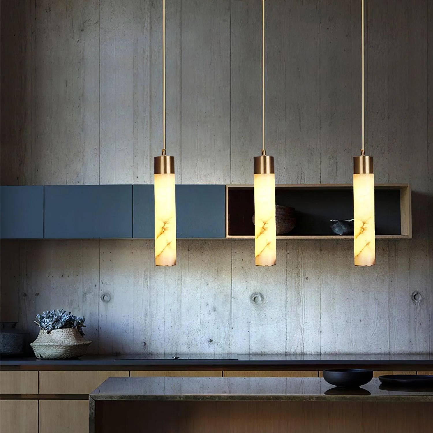 Jade Modern Brass Alabaster Pendant Light Living Room Bedroom Bathroom