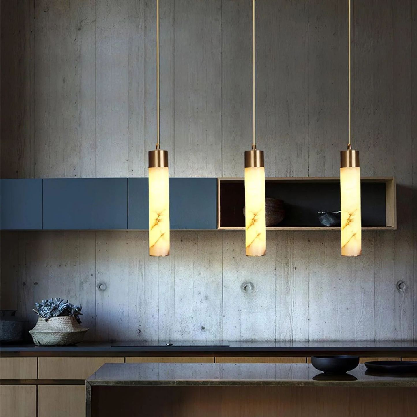 Jade Modern Brass Alabaster Pendant Light Living Room Bedroom Bathroom