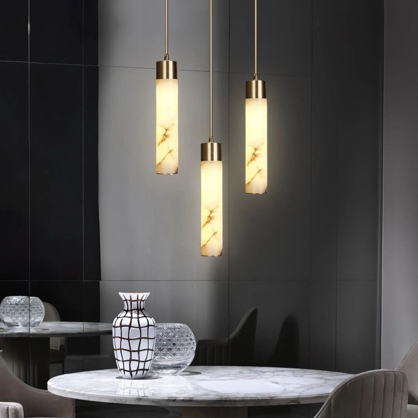 Jade Modern Brass Alabaster Pendant Light Living Room Bedroom Bathroom