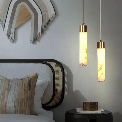 Jade Modern Brass Alabaster Pendant Light Living Room Bedroom Bathroom