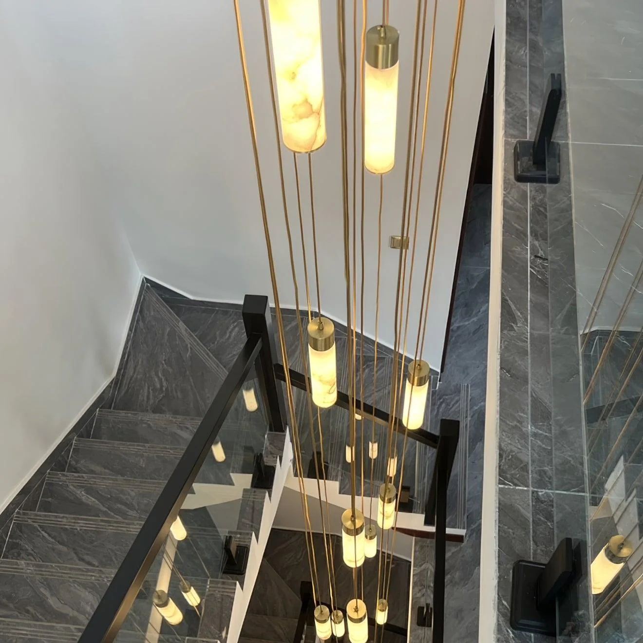 Jade Modern Brass Alabaster Pendant Light Living Room Bedroom Bathroom