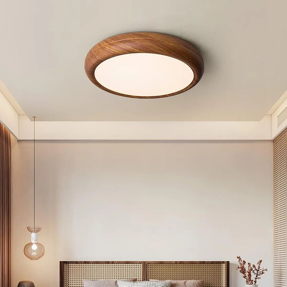 Ozawa Modern Minimalism Round Wood Ceiling Light Bedroom Dining Room