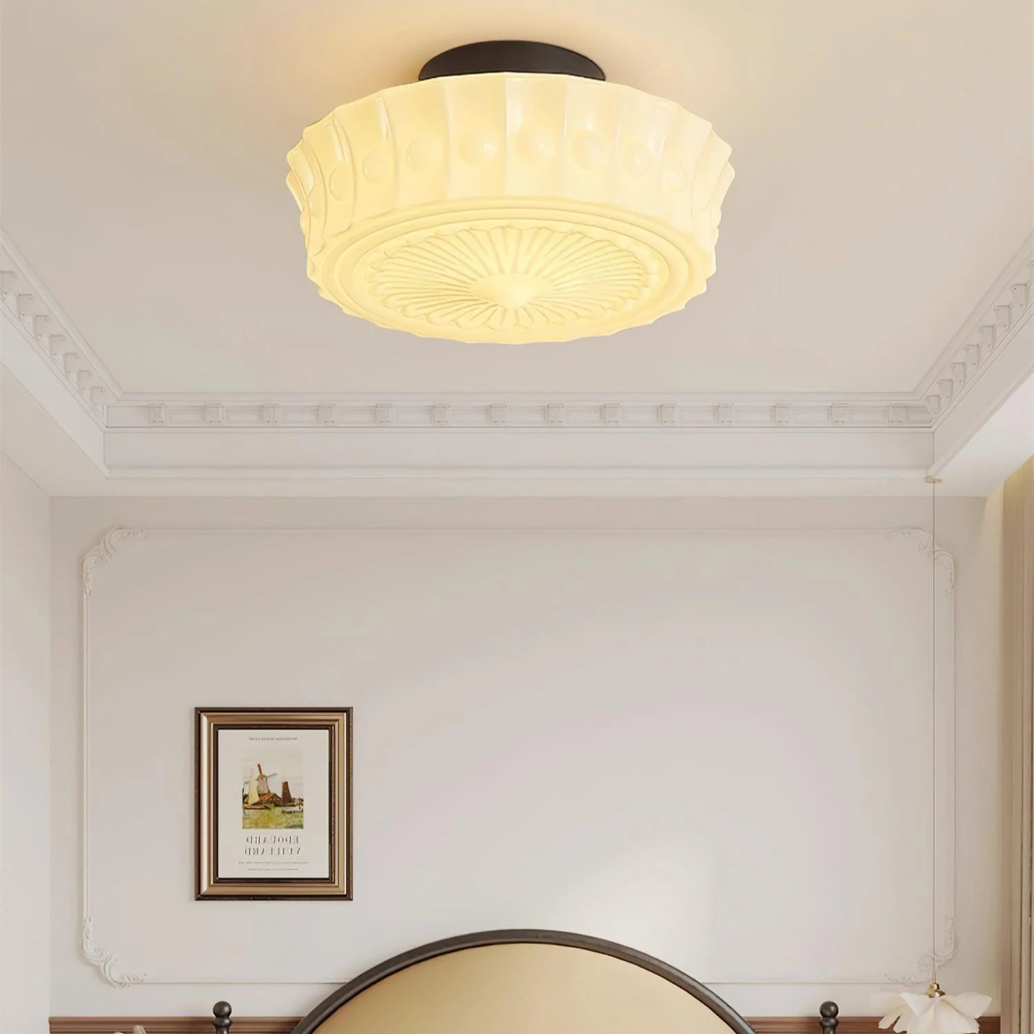 Quinn Nordic Beige Ceramic White Ceiling Light Bedroom Dining Room