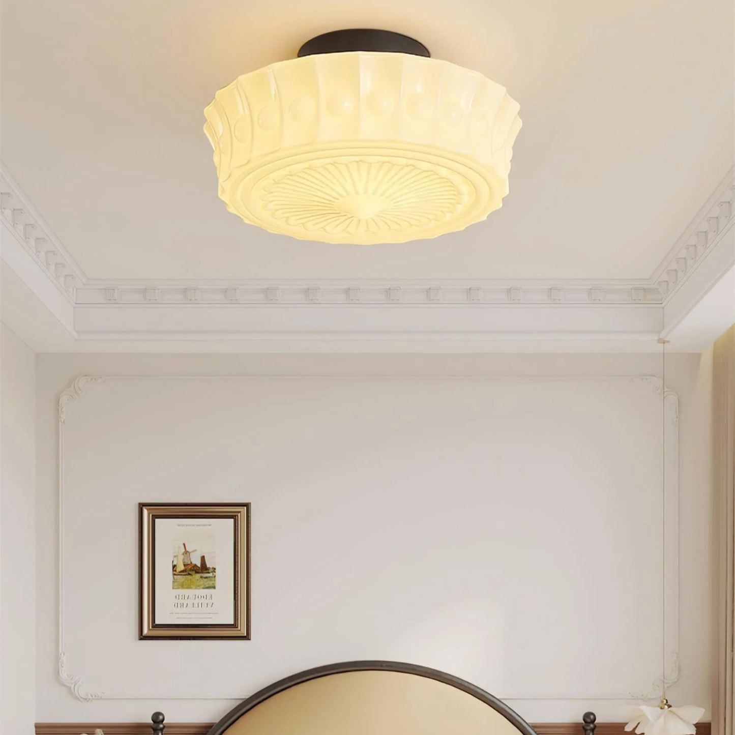 Quinn Nordic Beige Ceramic White Ceiling Light Bedroom Dining Room
