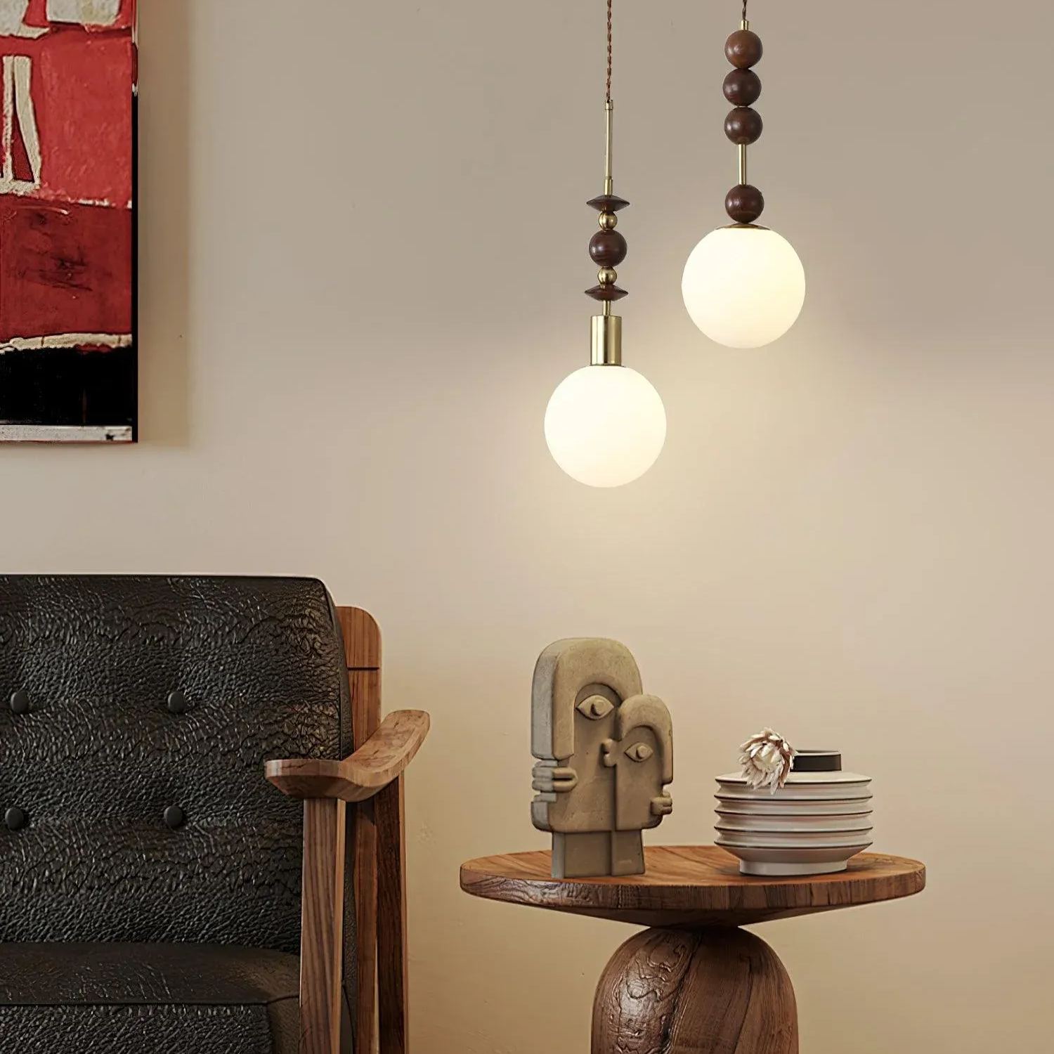 Hailie Minimalism Metal Globe Wood Pendant Light Bedroom Living Room