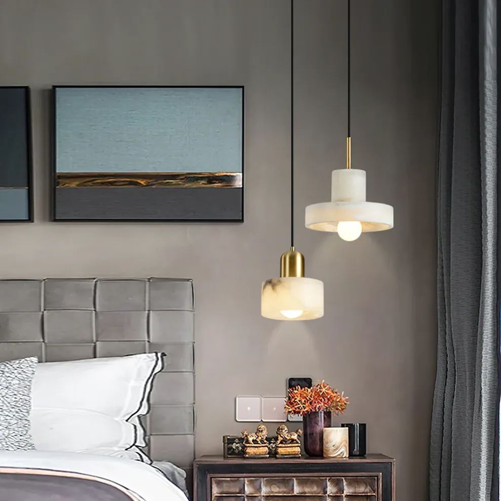Jade Textured Round Alabaster Pendant Light Bedroom Dining Room