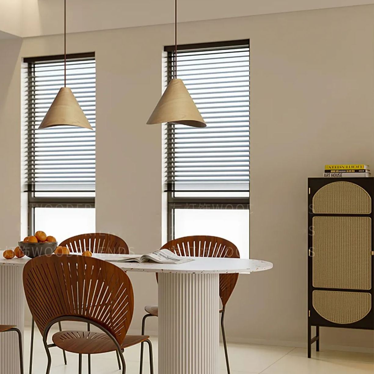 Muto Modern Conica Wood Pendant Light Dining Room Kitchen Island