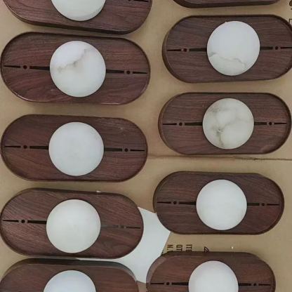Jade Vintage Metal Alabaster Walnut LED Wall Lamp Bedroom Dining Room