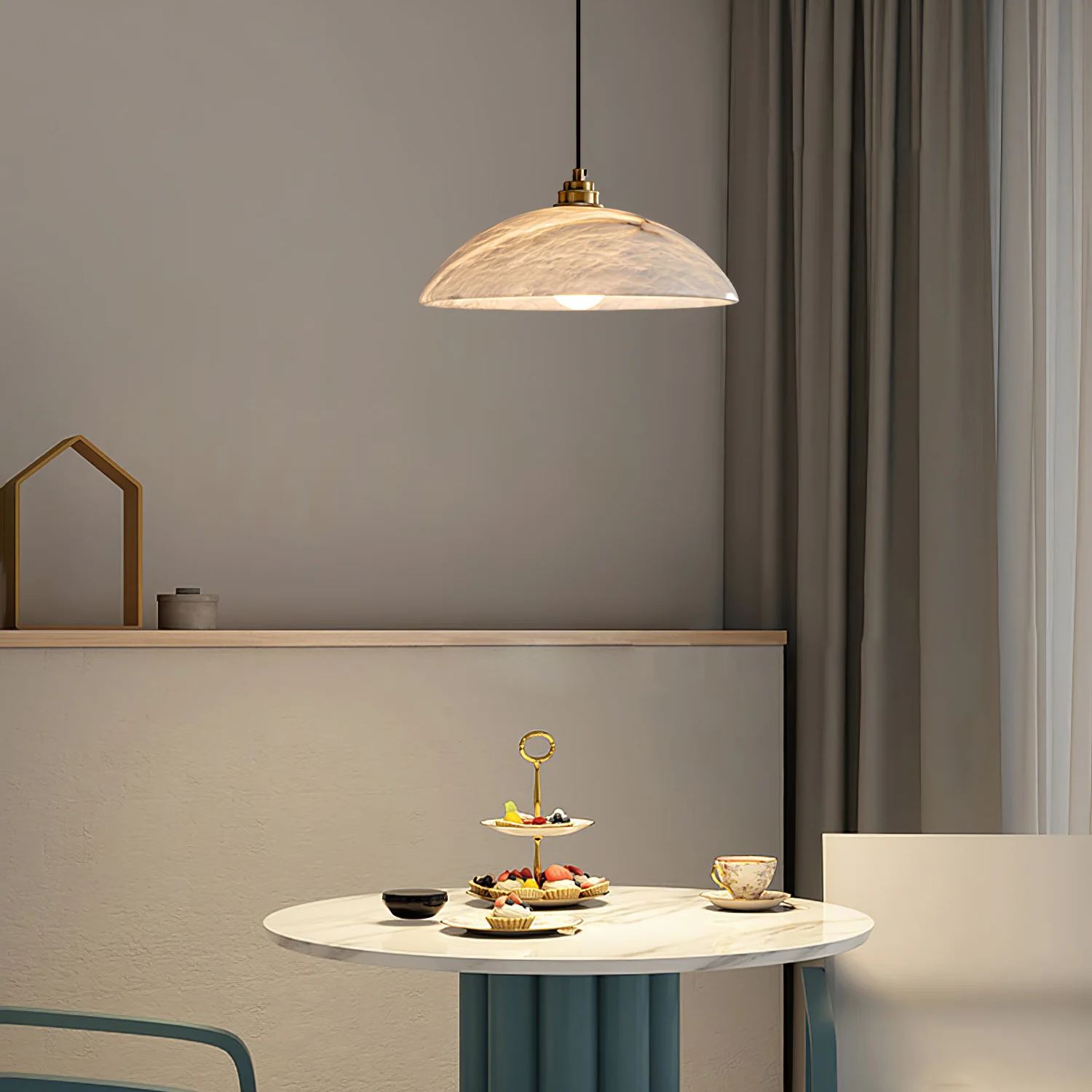 Jade Alabaster Dome Brass Finish Pendant Light Bedroom Living Room