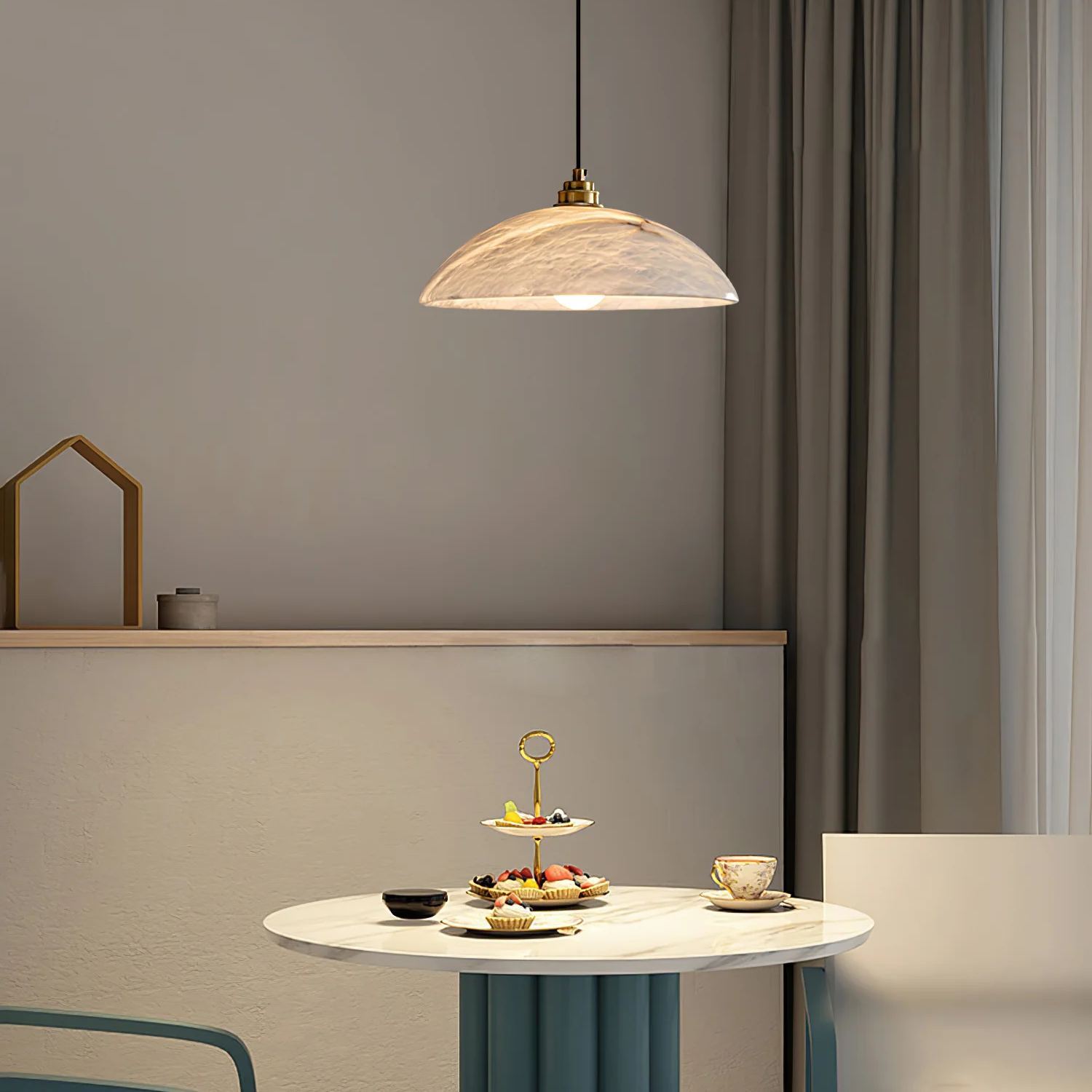 Jade Alabaster Dome Brass Finish Pendant Light Bedroom Living Room