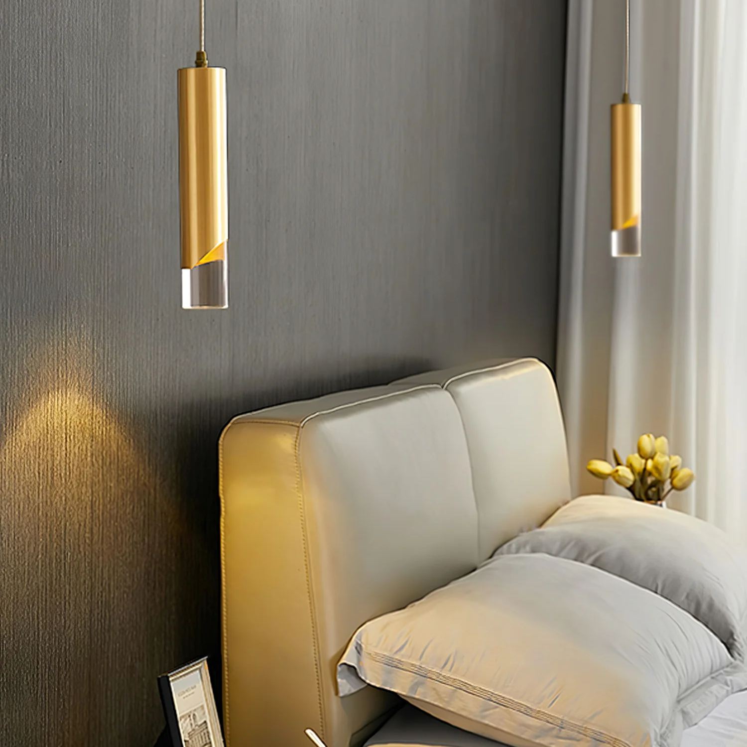 Meza Modern Cylinder Metal Acrylic Pendant Light Bedroom Dining Room