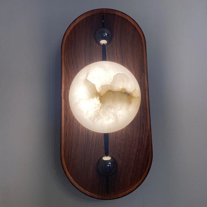 Jade Vintage Metal Alabaster Walnut LED Wall Lamp Bedroom Dining Room