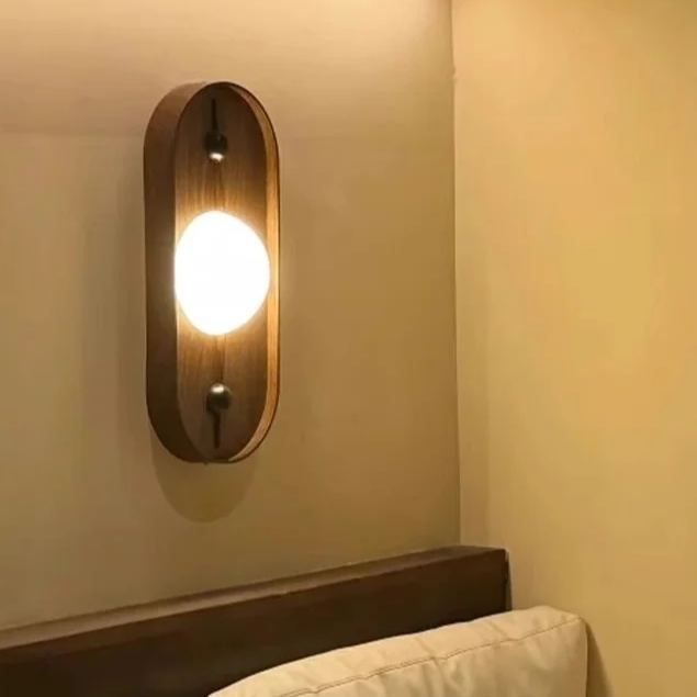 Jade Vintage Metal Alabaster Walnut LED Wall Lamp Bedroom Dining Room