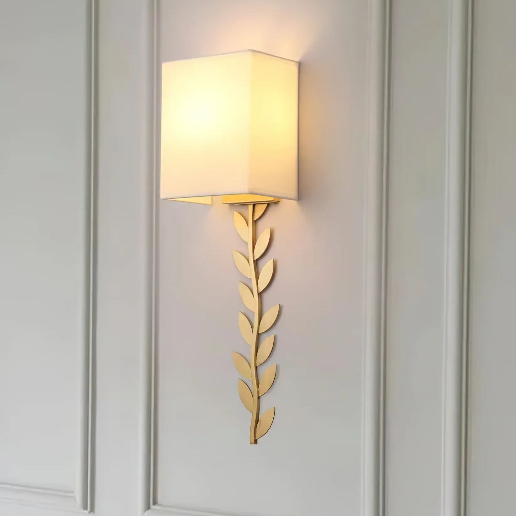 Valentina wall lamp with brass leaf design, bedroom or dining room