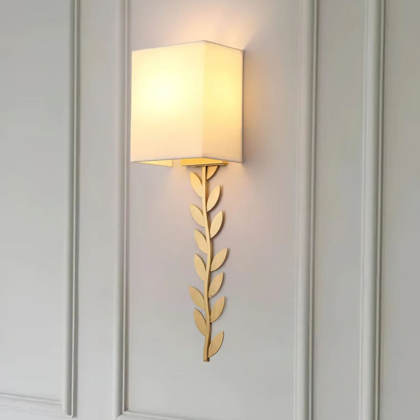 Valentina wall lamp with brass leaf design, bedroom or dining room