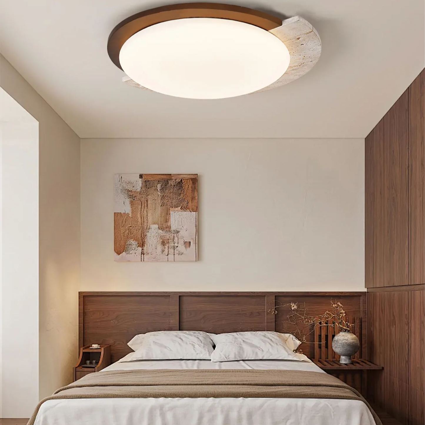 Zaid Vintage Round Acrylic Wood Ceiling Lamp Bedroom Living Room 