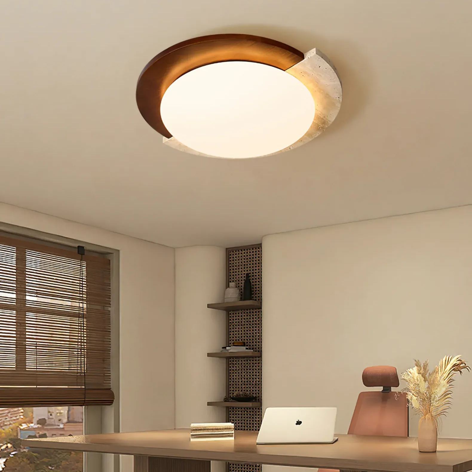 Zaid Vintage Round Acrylic Wood Ceiling Lamp Bedroom Living Room 