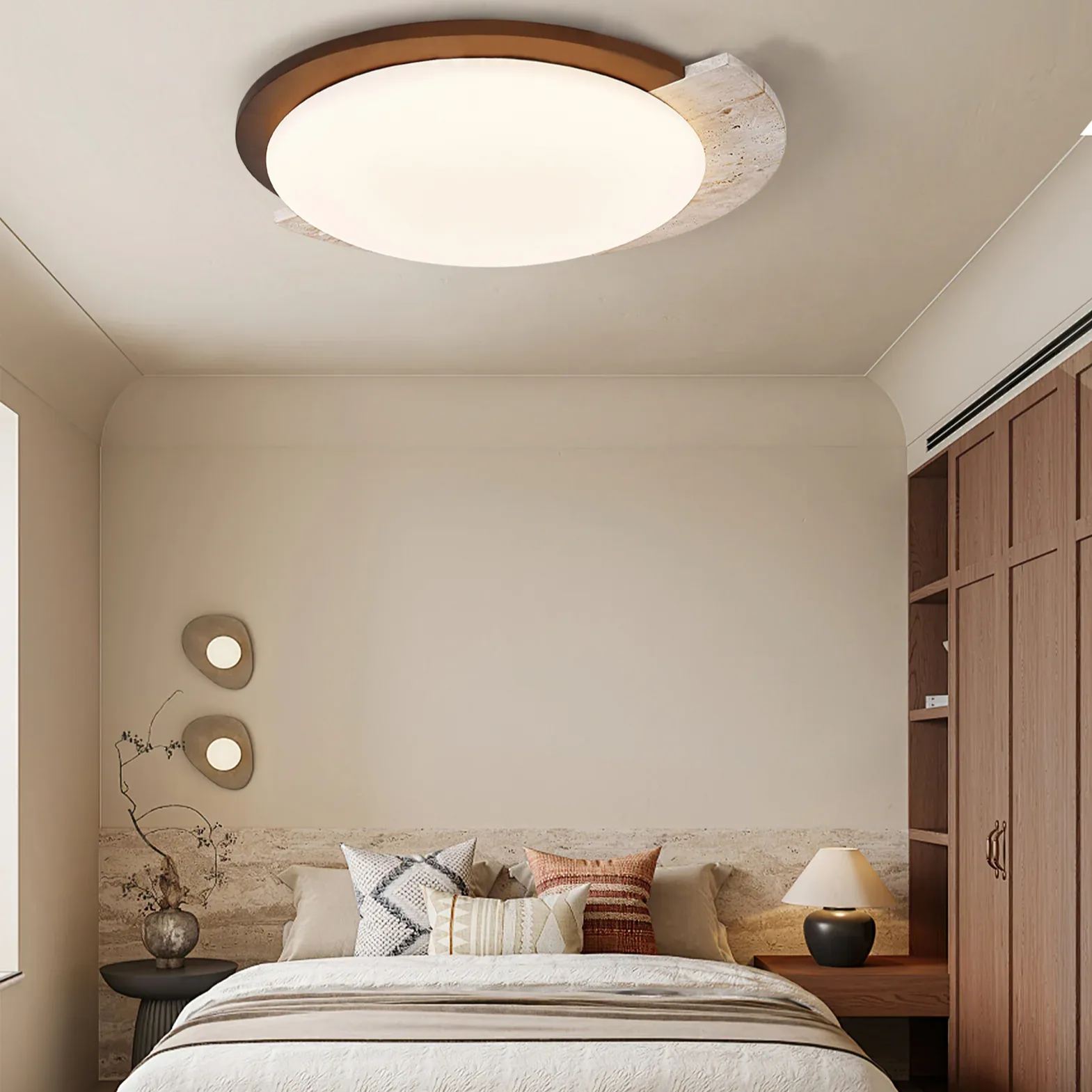 Zaid Vintage Round Acrylic Wood Ceiling Lamp Bedroom Living Room 