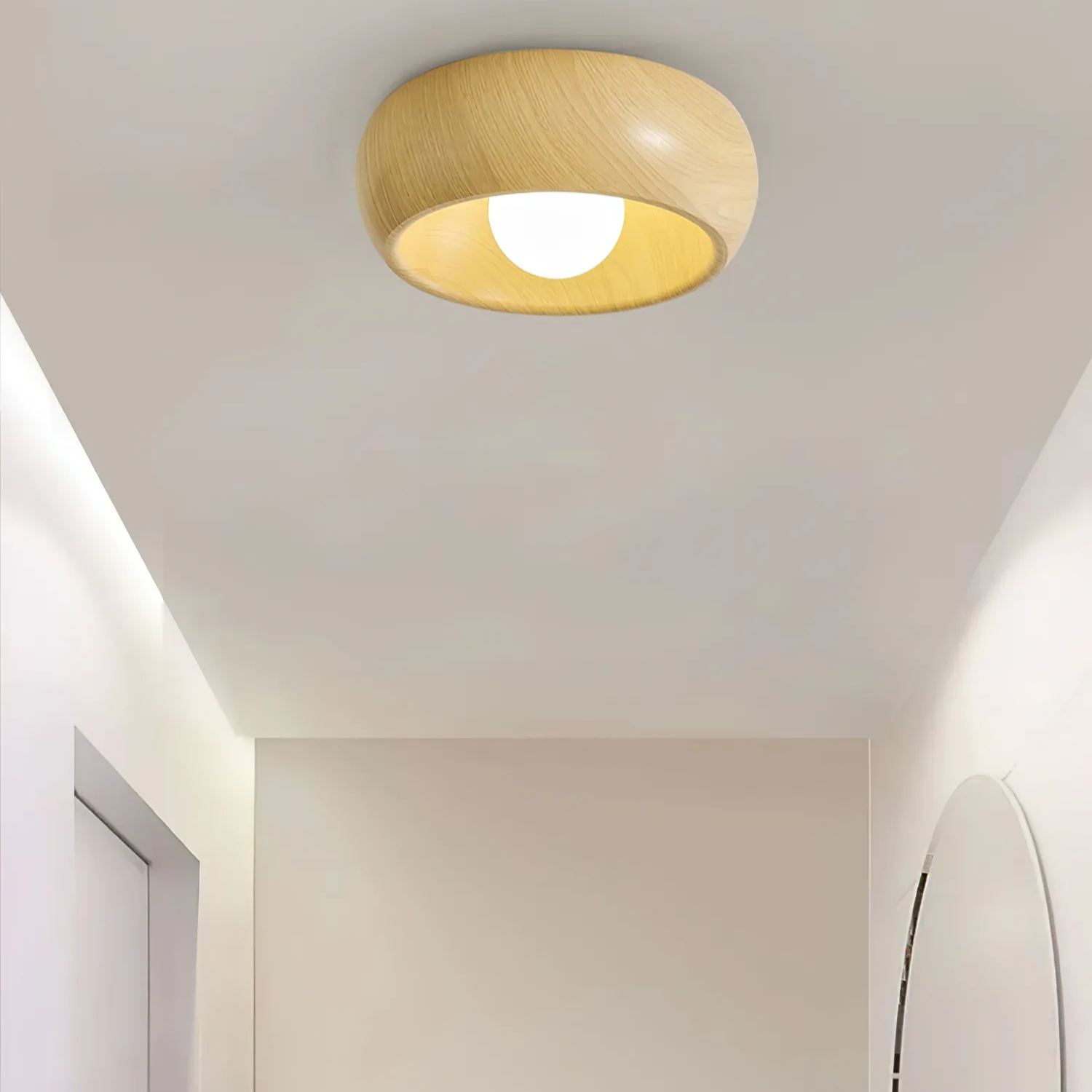 Muto Modern Round Wood Ceiling Light Fixture Hallway Bedroom Living Room