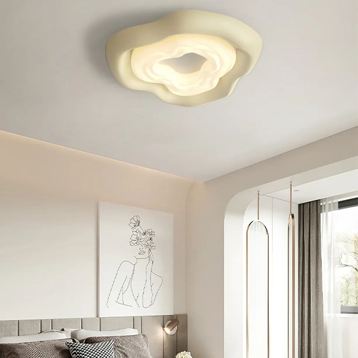 Quinn Unusual White Cream Color Roses Ceiling Lamp Dining Room