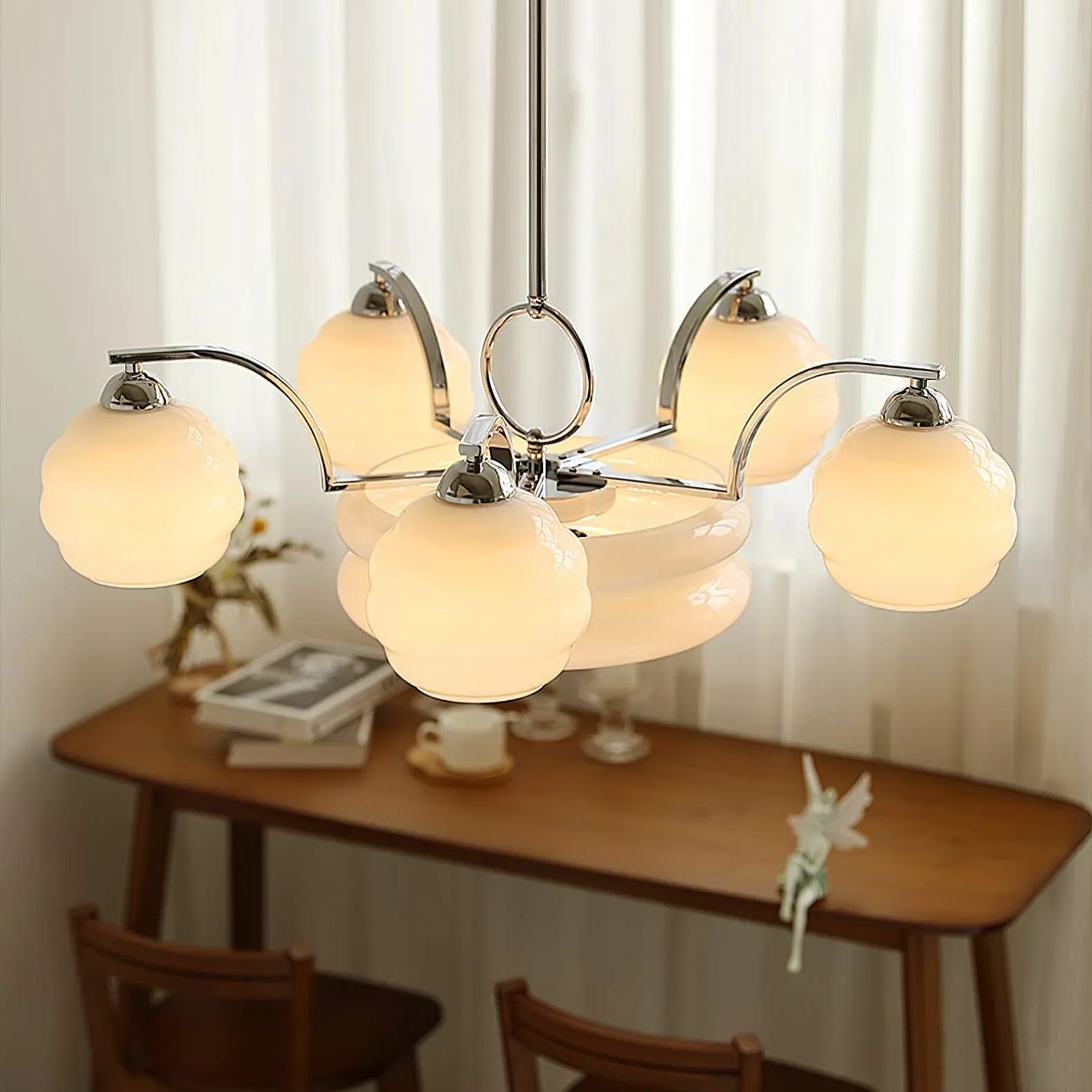 Valentina Vintage Classical Brass Glass Chandelier Living Dining Room