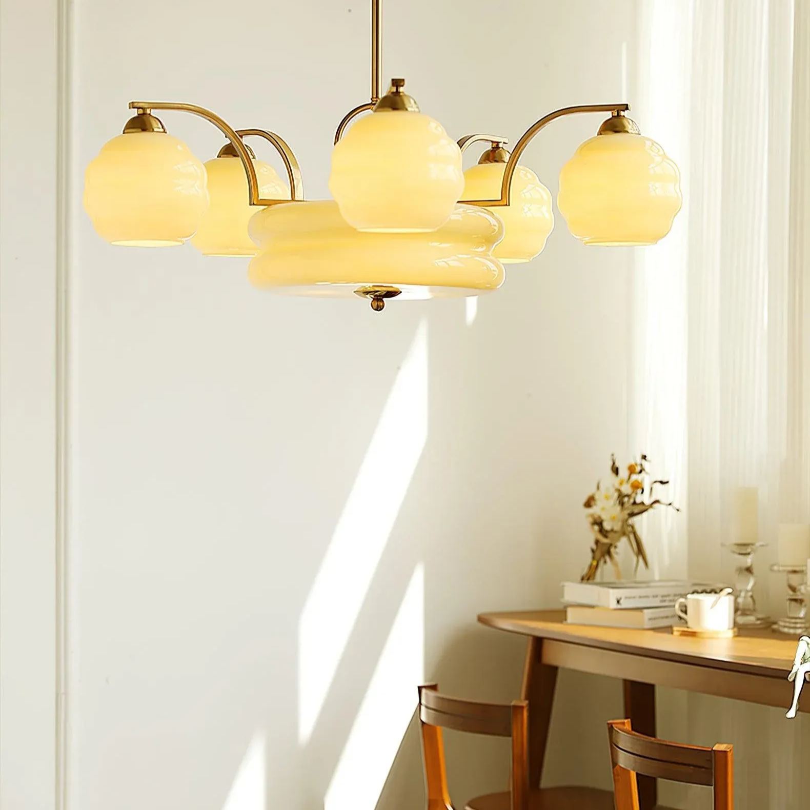 Valentina Vintage Classical Brass Glass Chandelier Living Dining Room