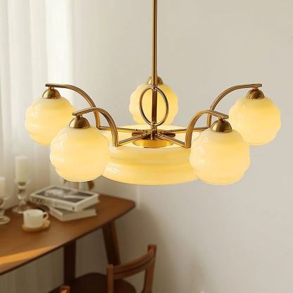 Valentina Vintage Classical Brass Glass Chandelier Living Dining Room