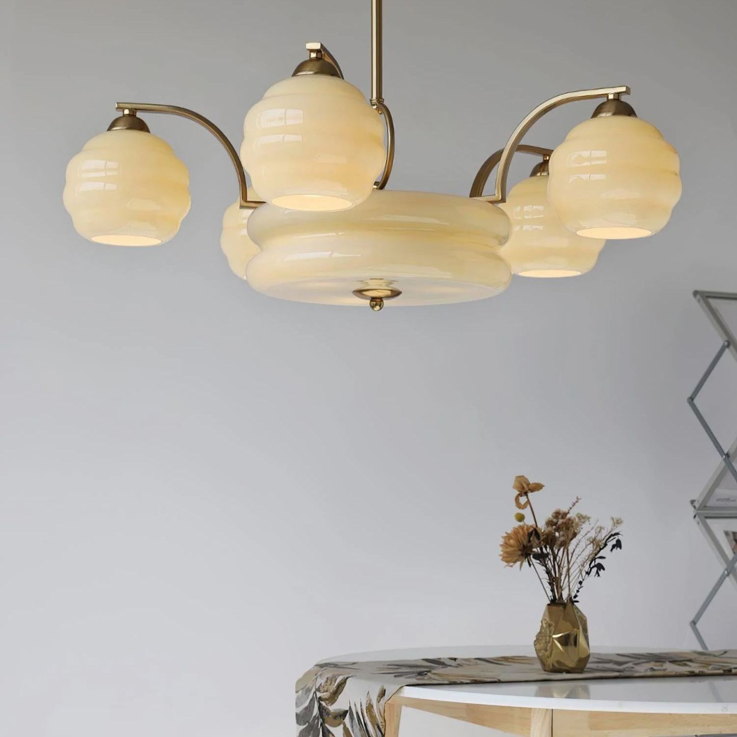 Valentina Vintage Classical Brass Glass Chandelier Living Dining Room
