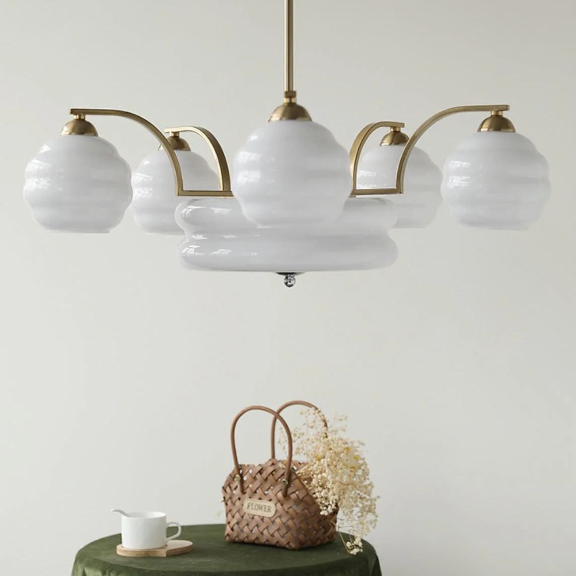 Valentina Vintage Classical Brass Glass Chandelier Living Dining Room