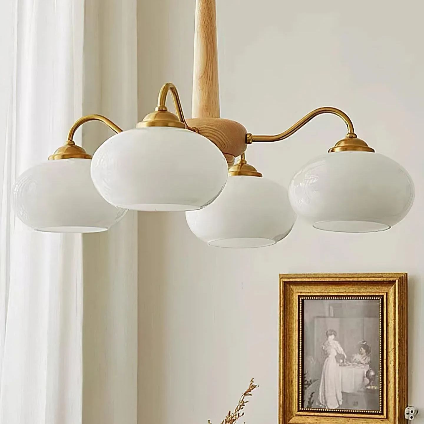 Valentina Vintage Wood Glass Chandelier Shades Living Dining Room