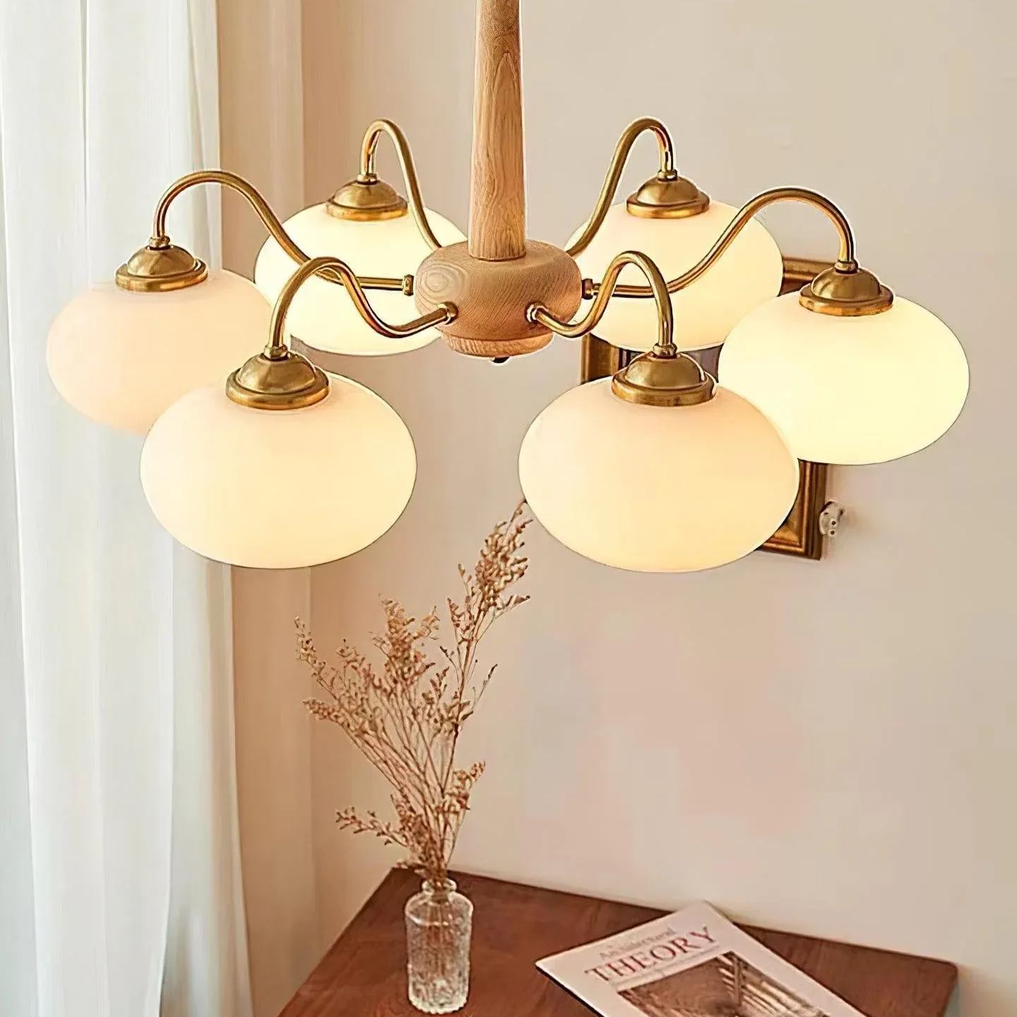 Valentina Vintage Wood Glass Chandelier Shades Living Dining Room