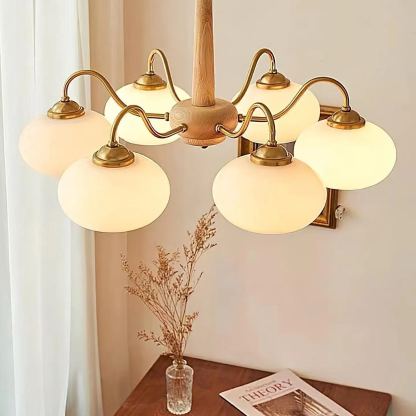 Valentina Vintage Wood Glass Chandelier Shades Living Dining Room